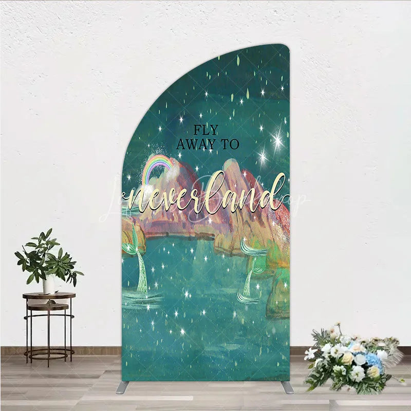 Lofaris Magical Starry Night Half Moon Arch Backdrop with Rainbow and Mermaid Tails Dreamy Fantasy Adventure