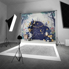 Lofaris Magical Wizard Arch Backdrop Navy Blue Moon and Stars Night Sky Photography Background for Birthday Party