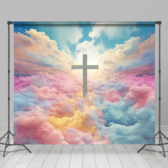 Lofaris Magnificent Rainbow Clouds Cross Easter Backdrop