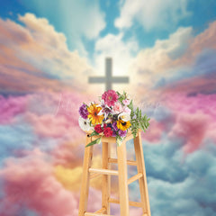 Lofaris Magnificent Rainbow Clouds Cross Easter Backdrop