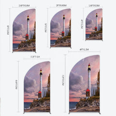 Lofaris Majestic Lighthouse Half Moon Arch Backdrop Scenic Sunset Ocean Beach with Autumn Trees Photography Decor