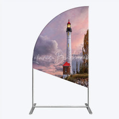 Lofaris Majestic Lighthouse Half Moon Arch Backdrop Scenic Sunset Ocean Beach with Autumn Trees Photography Decor