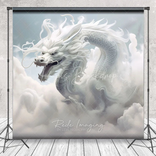 Lofaris Majestic White Dragon in Ethereal Clouds Photography Backdrop Mythical Fantasy Sky Scene for Studio Shoots