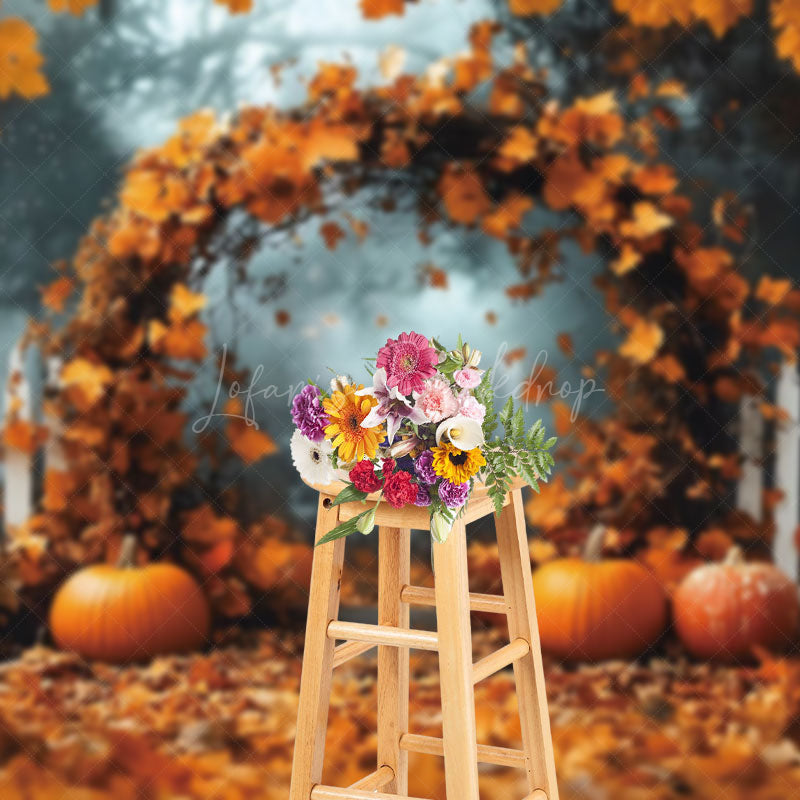 Lofaris Maple Leaf Arch In The Forest Pumpkin Photo Backdrop