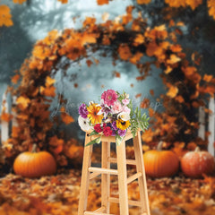 Lofaris Maple Leaf Arch In The Forest Pumpkin Photo Backdrop
