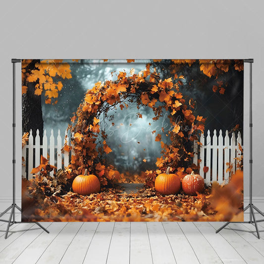 Lofaris Maple Leaf Arch In The Forest Pumpkin Photo Backdrop