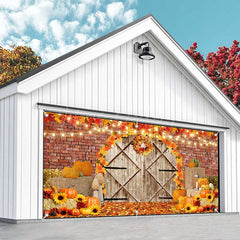 Lofaris Maple Leaves Brick Wall Door Fall Garage Banner