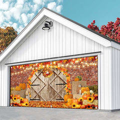 Lofaris Maple Leaves Brick Wall Door Fall Garage Banner