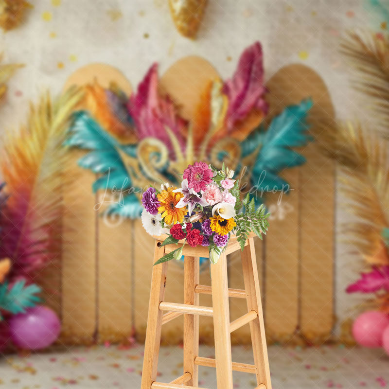 Lofaris Mardi Gras Gold Plam Feather Photography Backdrop