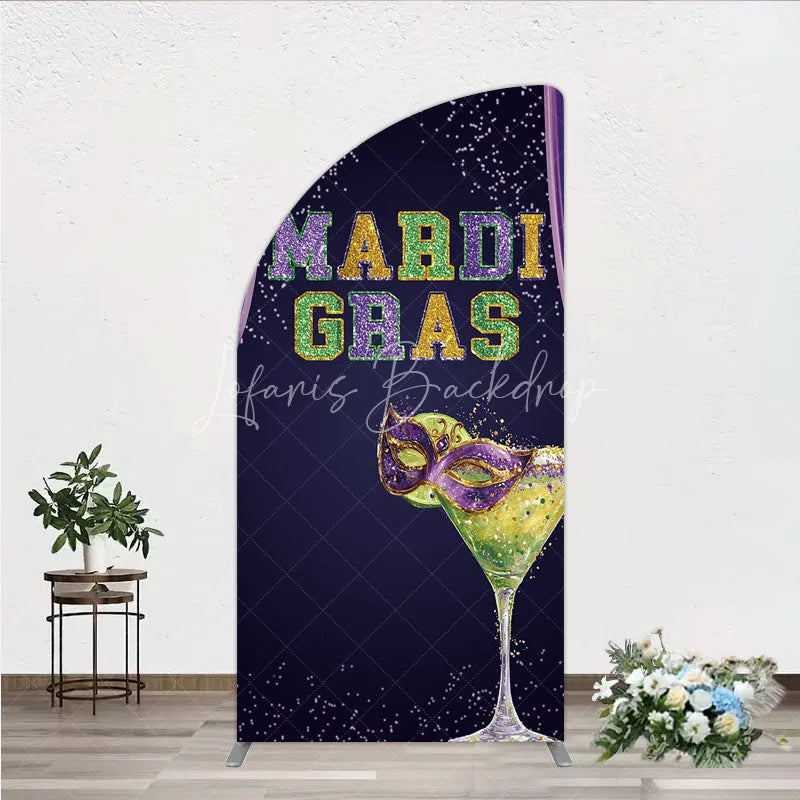 Lofaris Mardi Gras Half Moon Arch Backdrop Purple Masquerade Mask Cocktail Background Carnival Party Cover Photography Prop