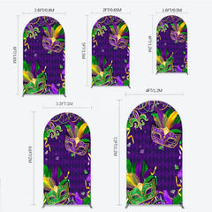 Lofaris Mardi Gras Masquerade Mask Arch Backdrop Kit Festive Carnival Party Decor Purple and Gold Feather Theme