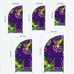 Lofaris Mardi Gras Masquerade Mask Half Moon Arch Backdrop Kit Festive Carnival Party Decor Purple and Gold Feather Theme
