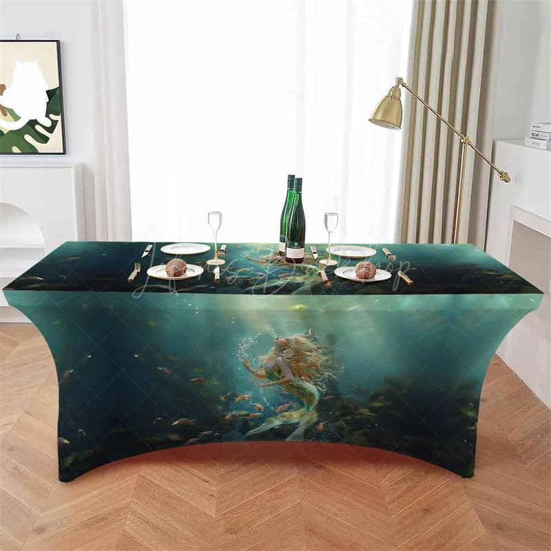 Lofaris Marine Beautiful Mermaid Fish Fitted Stretch Table Cover