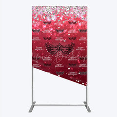 Lofaris Masquerade Ball Birthday Rectangle Backdrop Red and Black Venetian Mask with Diamonds Sweet 16 Party Decor