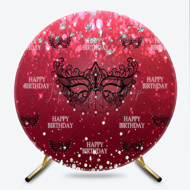 Lofaris Masquerade Ball Birthday Round Backdrop Red and Black Venetian Mask with Diamonds Sweet 16 Party Decor