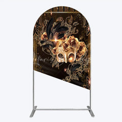 Lofaris Masquerade Mask Arch Backdrop Black Gold Feathers Roses Background Carnival Prom Party Cover Photography Prop