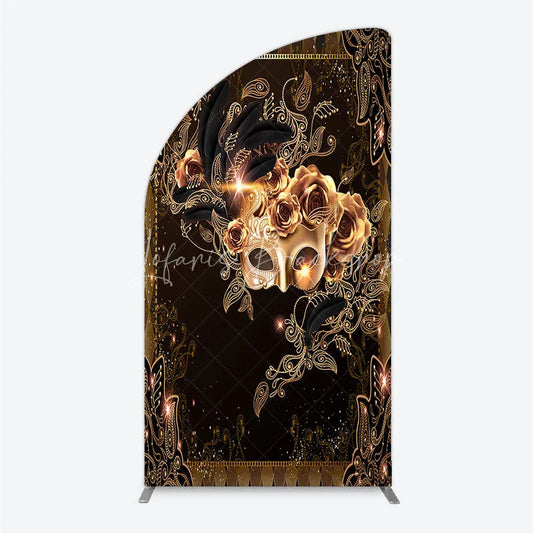 Lofaris Masquerade Mask Half Moon Arch Backdrop Black Gold Feathers Roses Background Carnival Prom Party Cover Photography Prop
