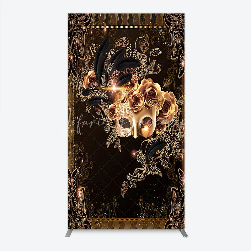 Lofaris Masquerade Mask Rectangle Backdrop Black Gold Feathers Roses Background Carnival Prom Party Cover Photography Prop