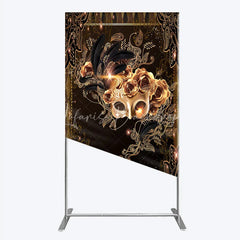 Lofaris Masquerade Mask Rectangle Backdrop Black Gold Feathers Roses Background Carnival Prom Party Cover Photography Prop