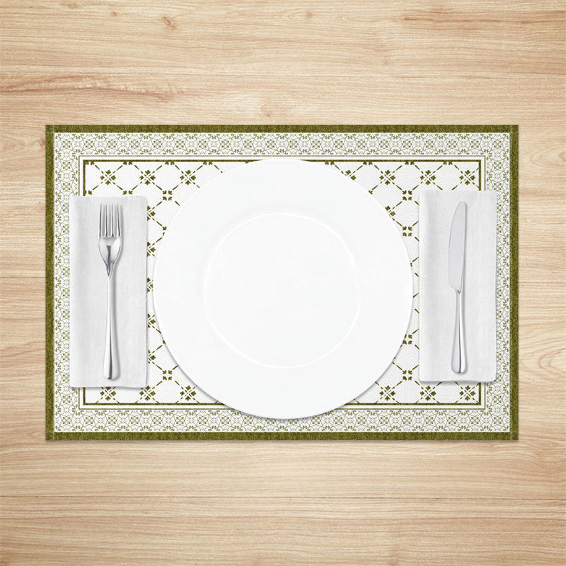 Lofaris Matcha Green White Boho Print Set Of 4 Placemats