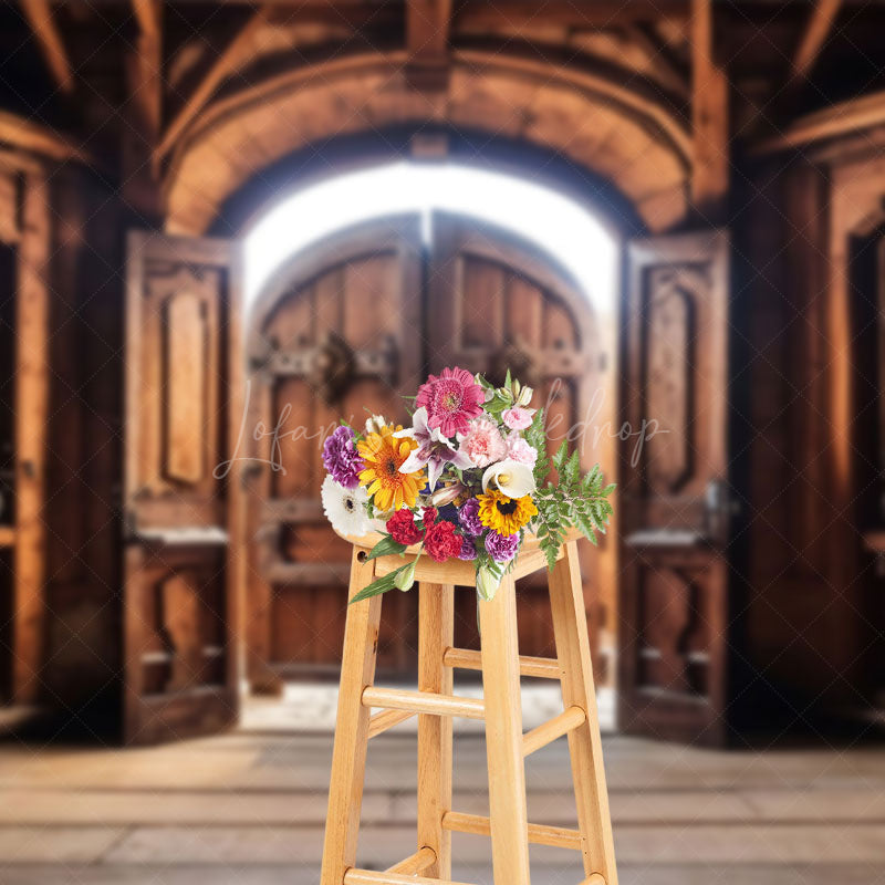 Lofaris Medieval Castle Copper Wooden Door Photo Backdrop