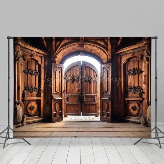 Lofaris Medieval Castle Copper Wooden Door Photo Backdrop