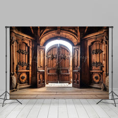 Lofaris Medieval Castle Copper Wooden Door Photo Backdrop