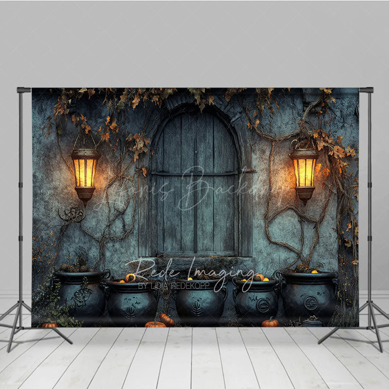 Lofaris Medieval Dungeon Wall Photography Backdrop Spooky Witch’s Lair with Cauldrons Halloween Photo Background