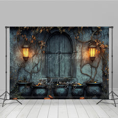 Lofaris Medieval Dungeon Wall Photography Backdrop Spooky Witch’s Lair with Cauldrons Halloween Photo Background