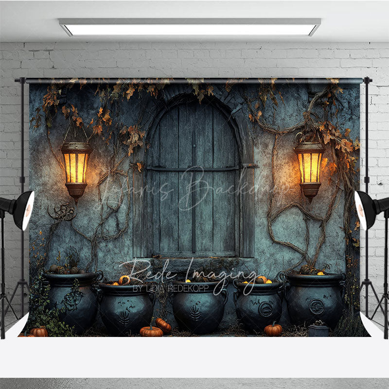 Lofaris Medieval Dungeon Wall Photography Backdrop Spooky Witch’s Lair with Cauldrons Halloween Photo Background