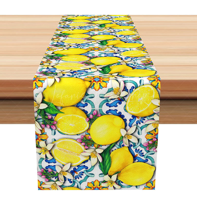 Lofaris Mediterranean Lemon and Floral Table Runner Amalfi Coast Vibe with Fresh Citrus Summer Kitchen Dining Decor