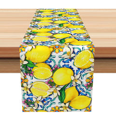 Lofaris Mediterranean Lemon and Floral Table Runner Amalfi Coast Vibe with Fresh Citrus Summer Kitchen Dining Decor