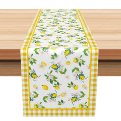 Lofaris Mediterranean Lemon Branch Table Runner Fresh Yellow Citrus Fruit Summer Kitchen and Dining Room Decor