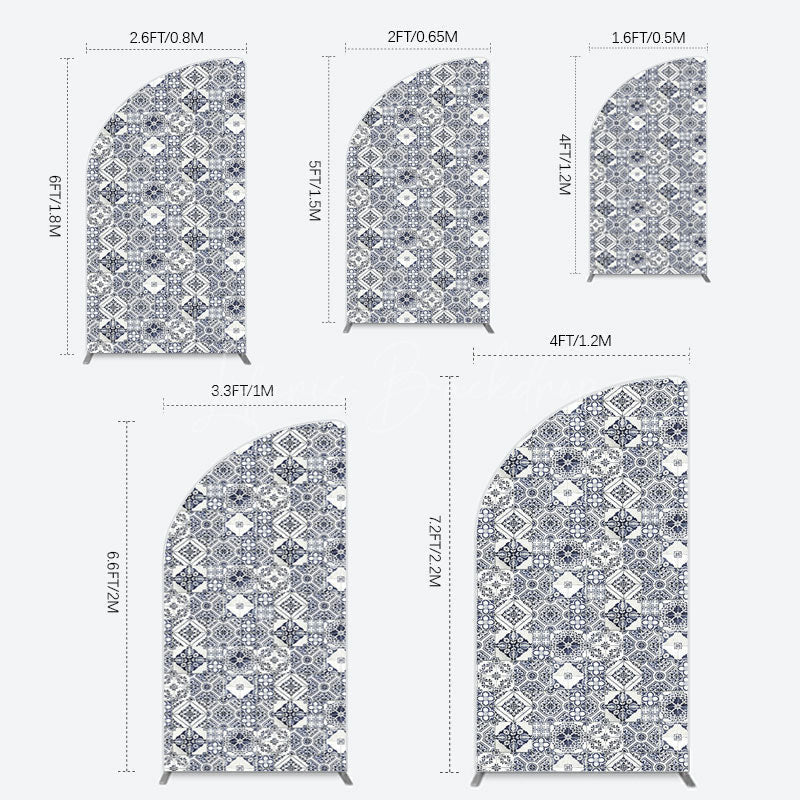 Lofaris Mediterranean Pattern Simple Birthday Half Moon Arch Backdrop