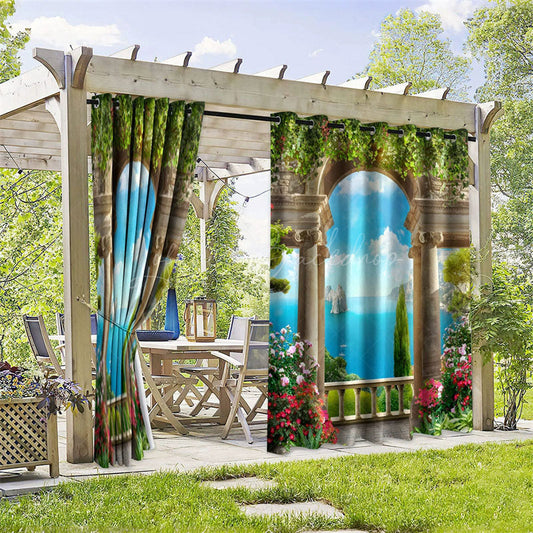 Lofaris Mediterranean View Waterproof Printed Outdoor Curtains
