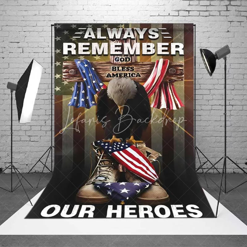 Lofaris Memorial Day Independence Backdrop Always Remember Our Heroes Background Patriotic Military Tribute Decor