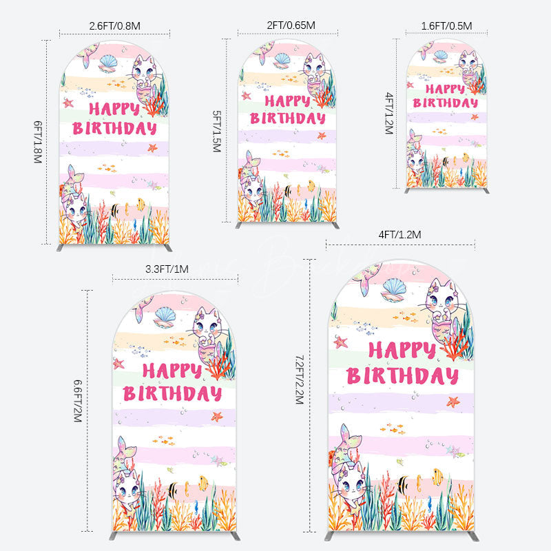 Lofaris Mermaid Cat Cartoon Happy Birthday Arch Backdrop