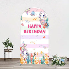 Lofaris Mermaid Cat Cartoon Happy Birthday Arch Backdrop