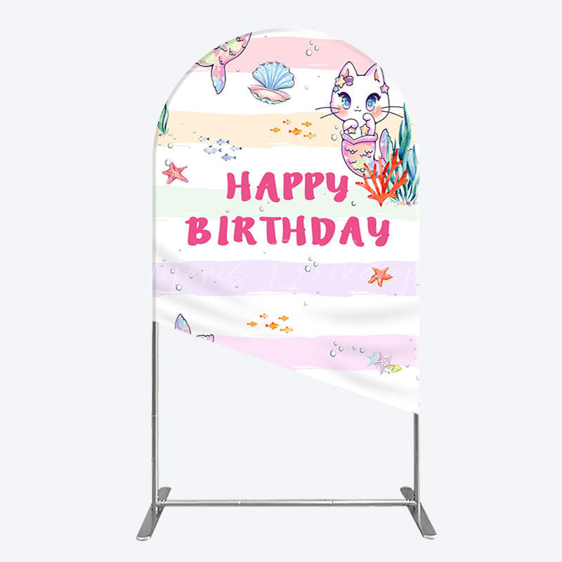 Lofaris Mermaid Cat Cartoon Happy Birthday Arch Backdrop