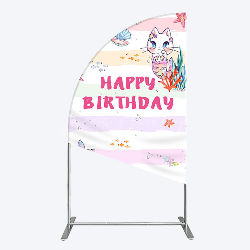 Lofaris Mermaid Cat Cartoon Happy Birthday Half Moon Arch Backdrop