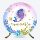 Lofaris Mermaid Coral Gold Glitter Round Birthday Backdrop