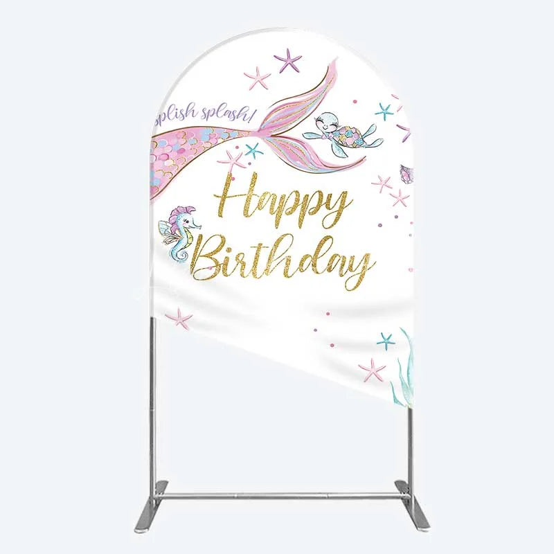Lofaris Mermaid Happy Birthday Arch Backdrop Under the Sea Ocean Theme Girl Party Decoration