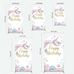 Lofaris Mermaid Happy Birthday Arch Backdrop Under the Sea Ocean Theme Girl Party Decoration