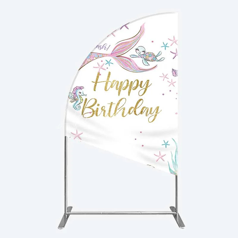 Lofaris Mermaid Happy Birthday Half Moon Arch Backdrop Under the Sea Ocean Theme Girl Party Decoration