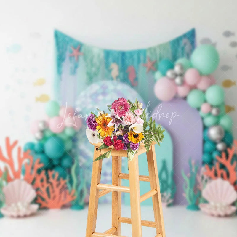 Lofaris Mermaid Scale Under the Sea Backdrop Pastel Coral and Shell for Birthday Cake Smash