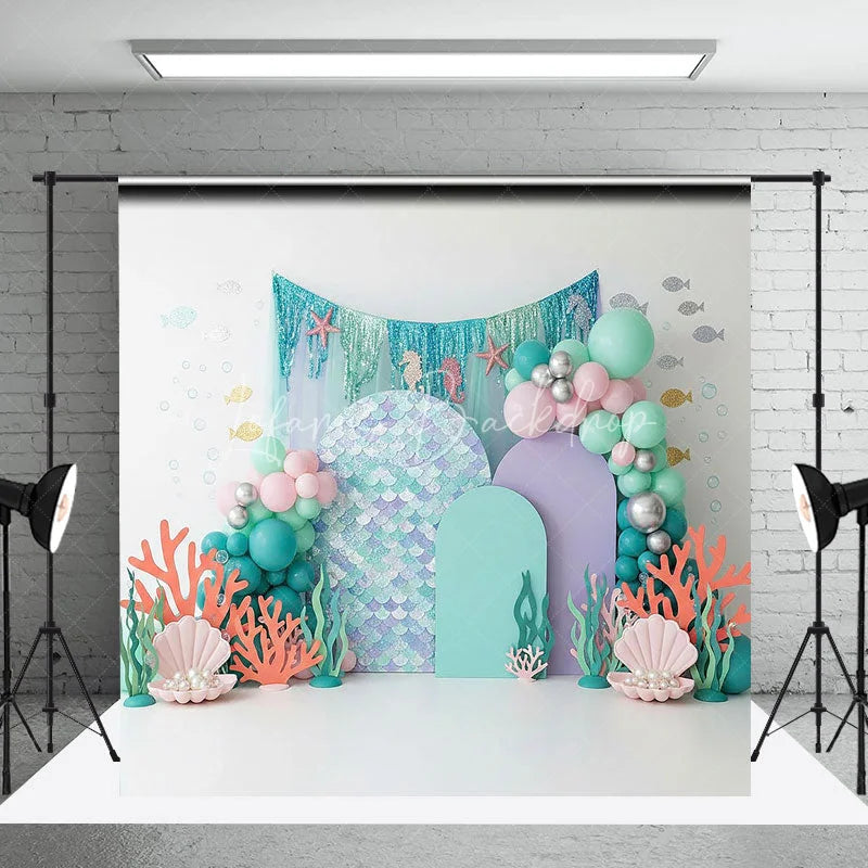 Lofaris Mermaid Scale Under the Sea Backdrop Pastel Coral and Shell for Birthday Cake Smash