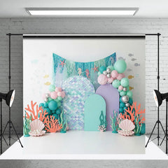 Lofaris Mermaid Scale Under the Sea Backdrop Pastel Coral and Shell for Birthday Cake Smash