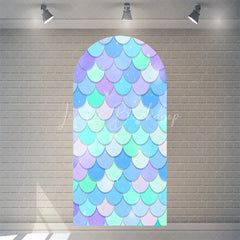 Lofaris Mermaid Scales Arch Backdrop Pastel Purple and Blue Fish Skin Pattern for Girls Birthday Party Decoration