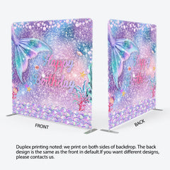 Lofaris Mermaid Tail Happy Birthday Double-Sided Tension Fabric Backdrop Under the Sea Party Glitter Photo Booth
