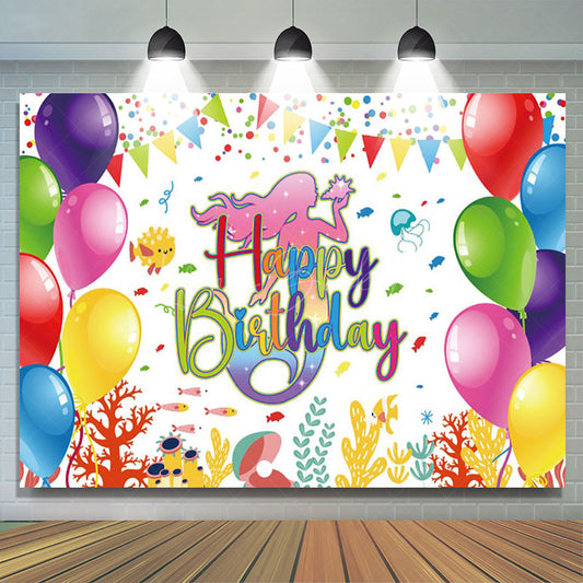 Lofaris Mermaid Under The Sea Scene Flag Birthday Backdrop